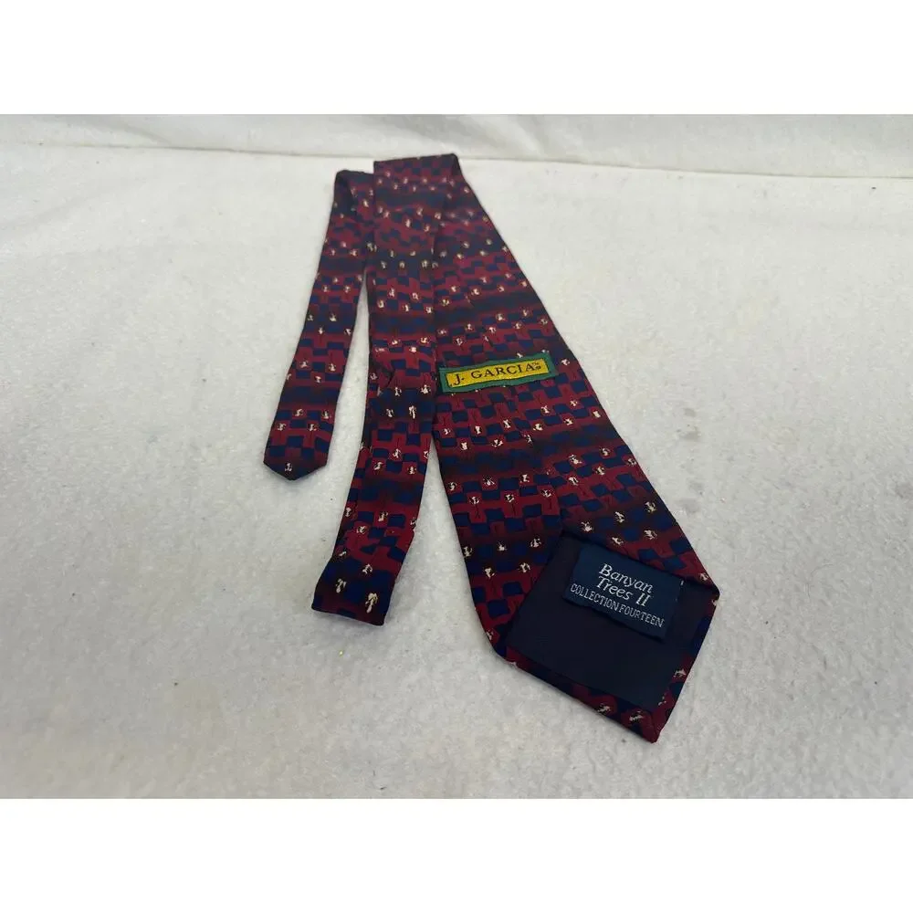 Jerry Garcia Red Blue Banyan Trees II 100% Silk Tie